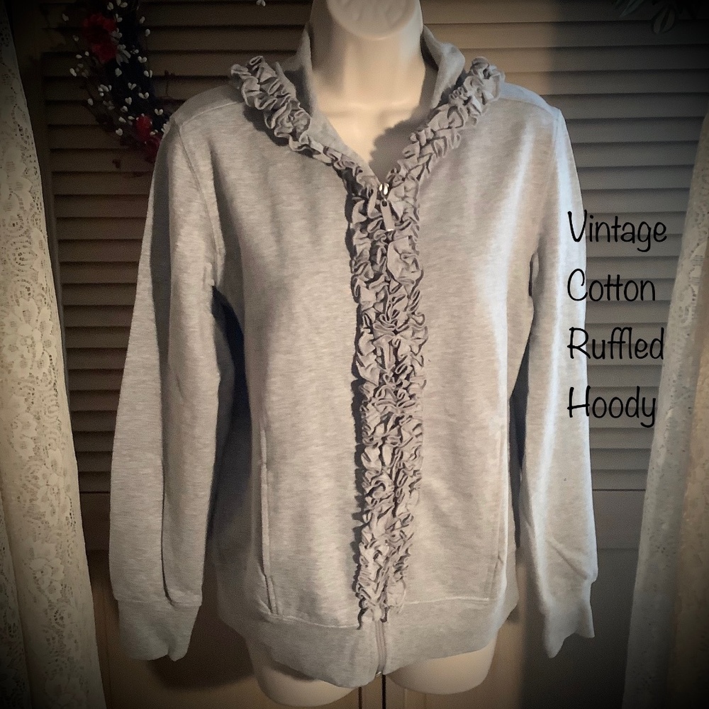 “Vintage Cotton” Ruffled Hoody Jacket sweater NEW Sm-Med